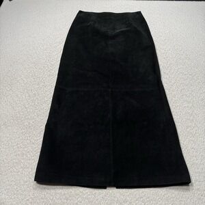 Live A Little Women's Maxi Skirt Black Suede Leather Lined Y2K BOHO Festival 10